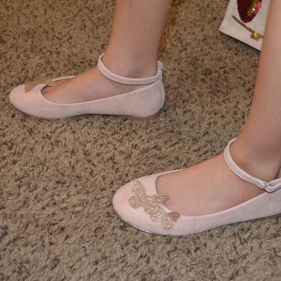Self Esteem (R) Cream Sparkly Shoes Golden Butterflies Decor Ankle Fastener 3 - Picture 7 of 8